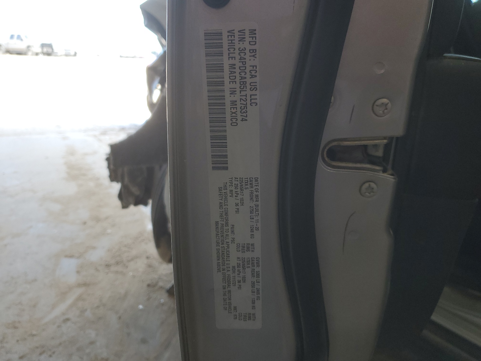 3C4PDCAB5LT275374 2020 Dodge Journey Se