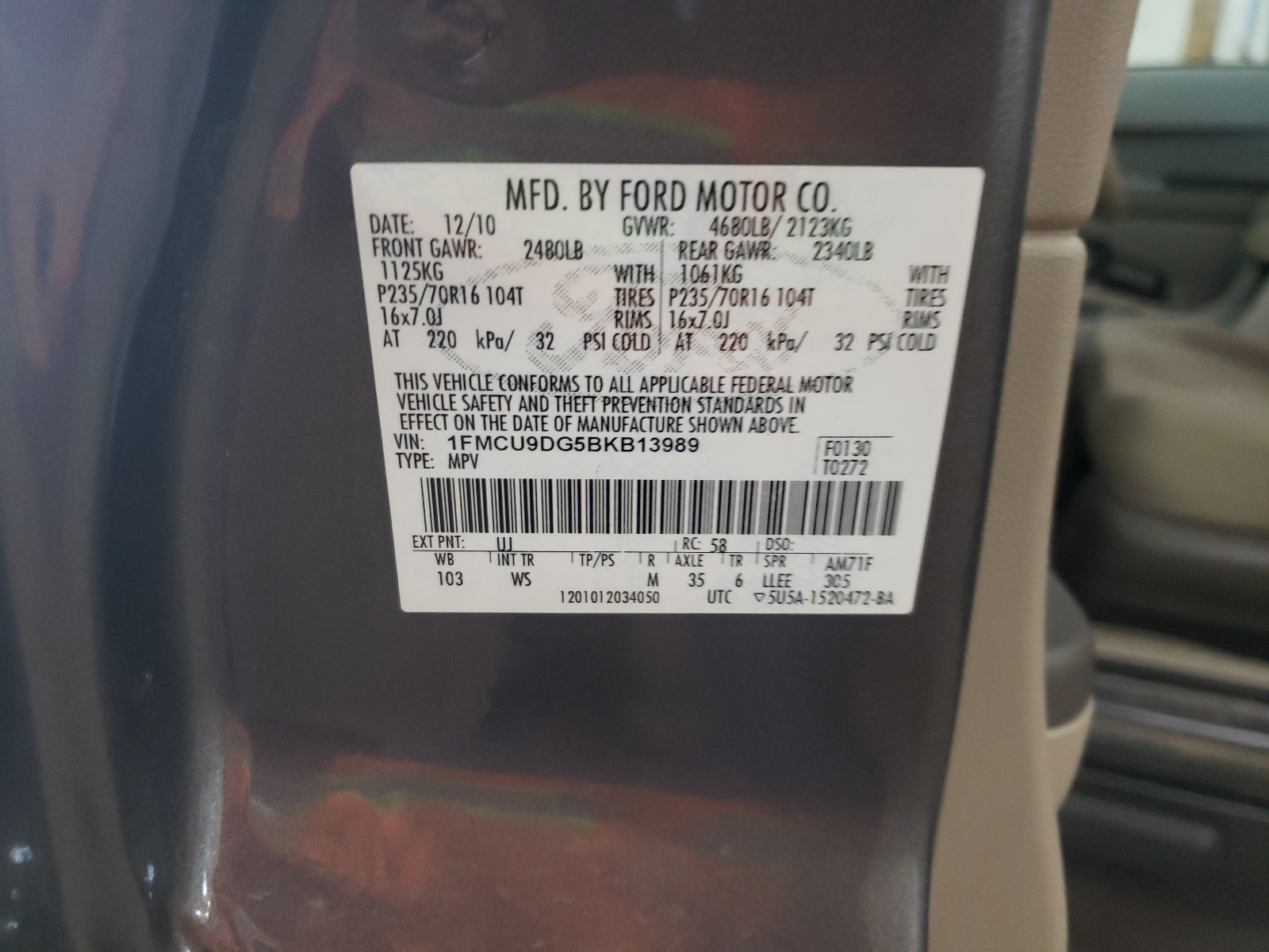 1FMCU9DG5BKB13989 2011 Ford Escape Xlt