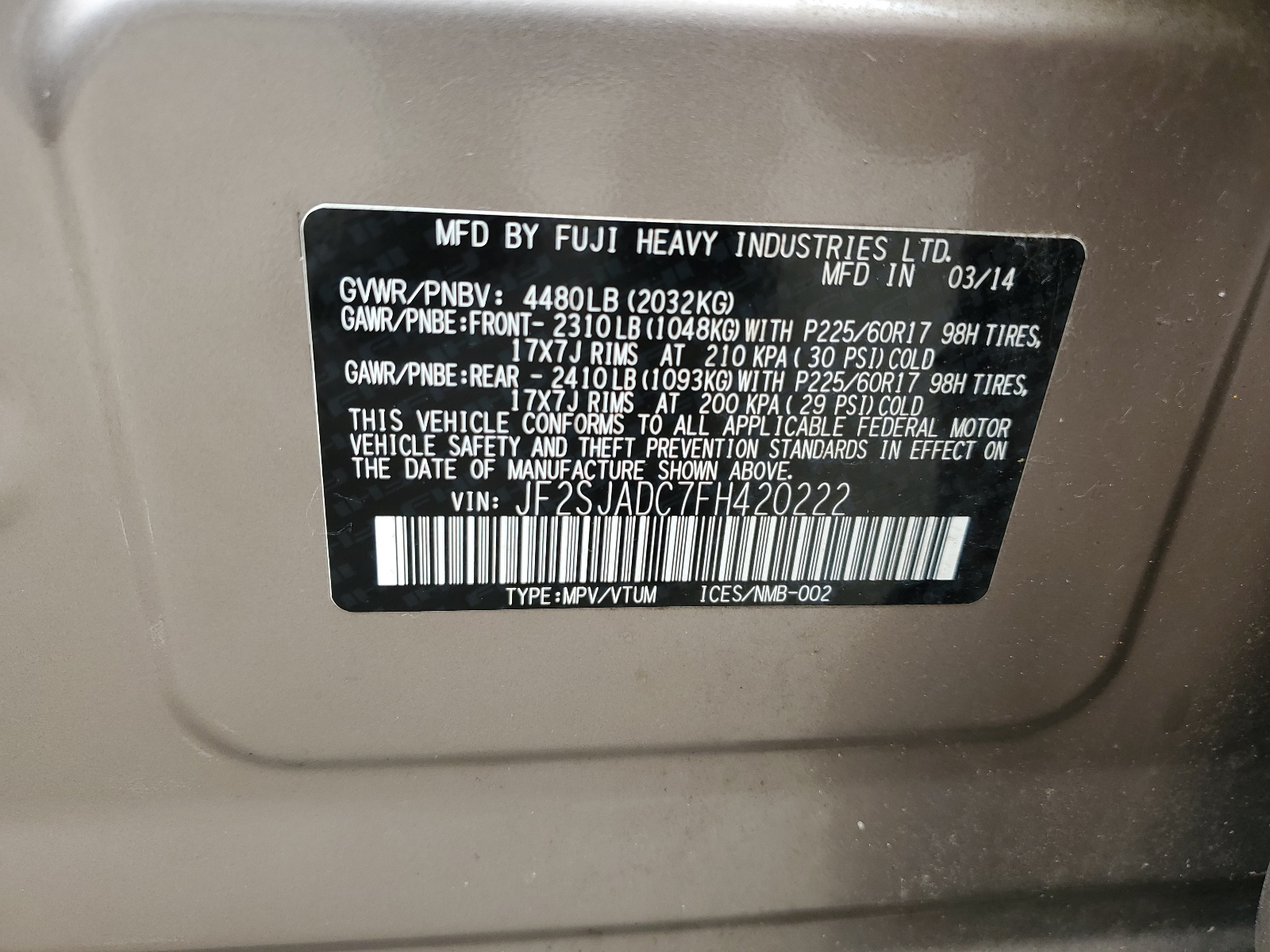 JF2SJADC7FH420222 2015 Subaru Forester 2.5I Premium