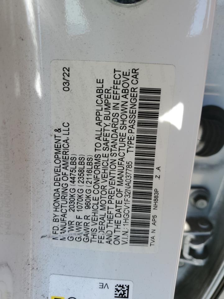 2022 Honda Accord Sport VIN: 1HGCV1F32NA037785 Lot: 64617884
