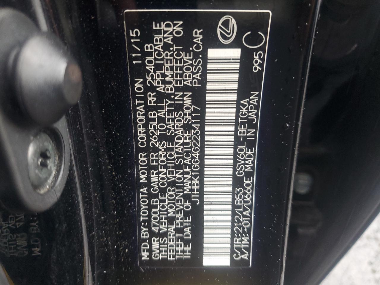 2016 Lexus Es 350 VIN: JTHBK1GG4G2234117 Lot: 64146824