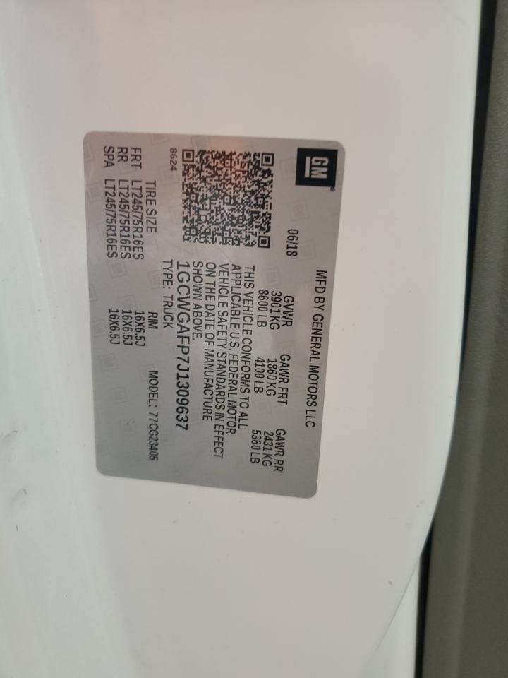 2018 Chevrolet Express G2500 VIN: 1GCWGAFP7J1309637 Lot: 64220434