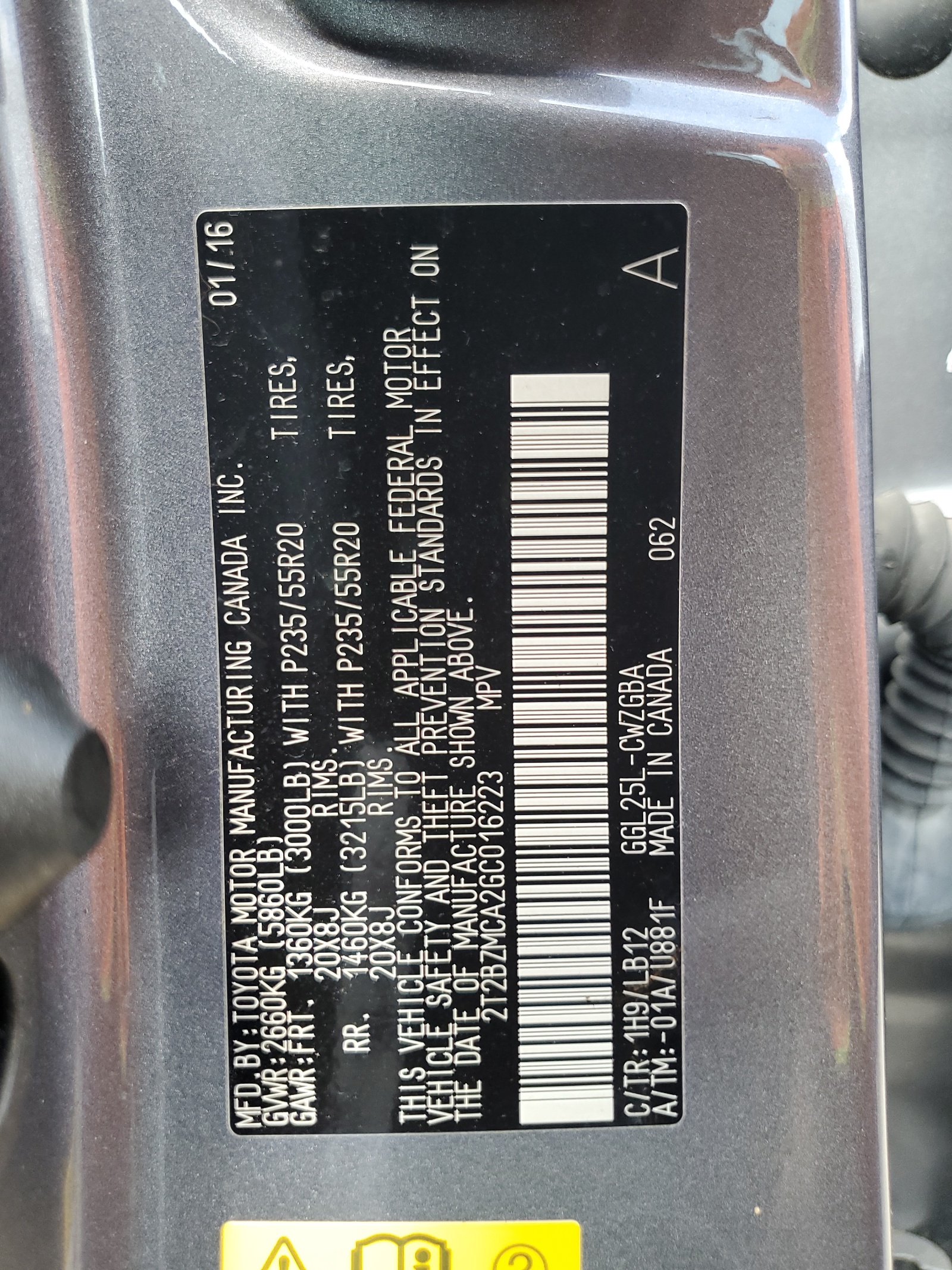 2T2BZMCA2GC016223 2016 Lexus Rx 350 Base