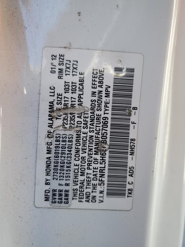 2012 Honda Odyssey Exl VIN: 5FNRL5H68CB057069 Lot: 64174504