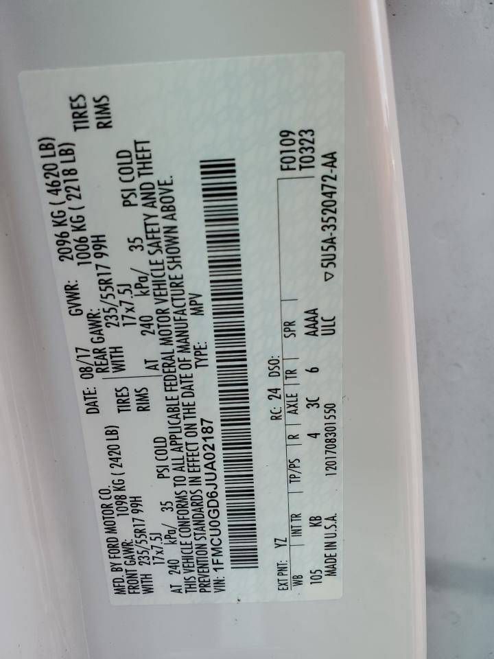 2018 Ford Escape Se VIN: 1FMCU0GD6JUA02187 Lot: 65197784