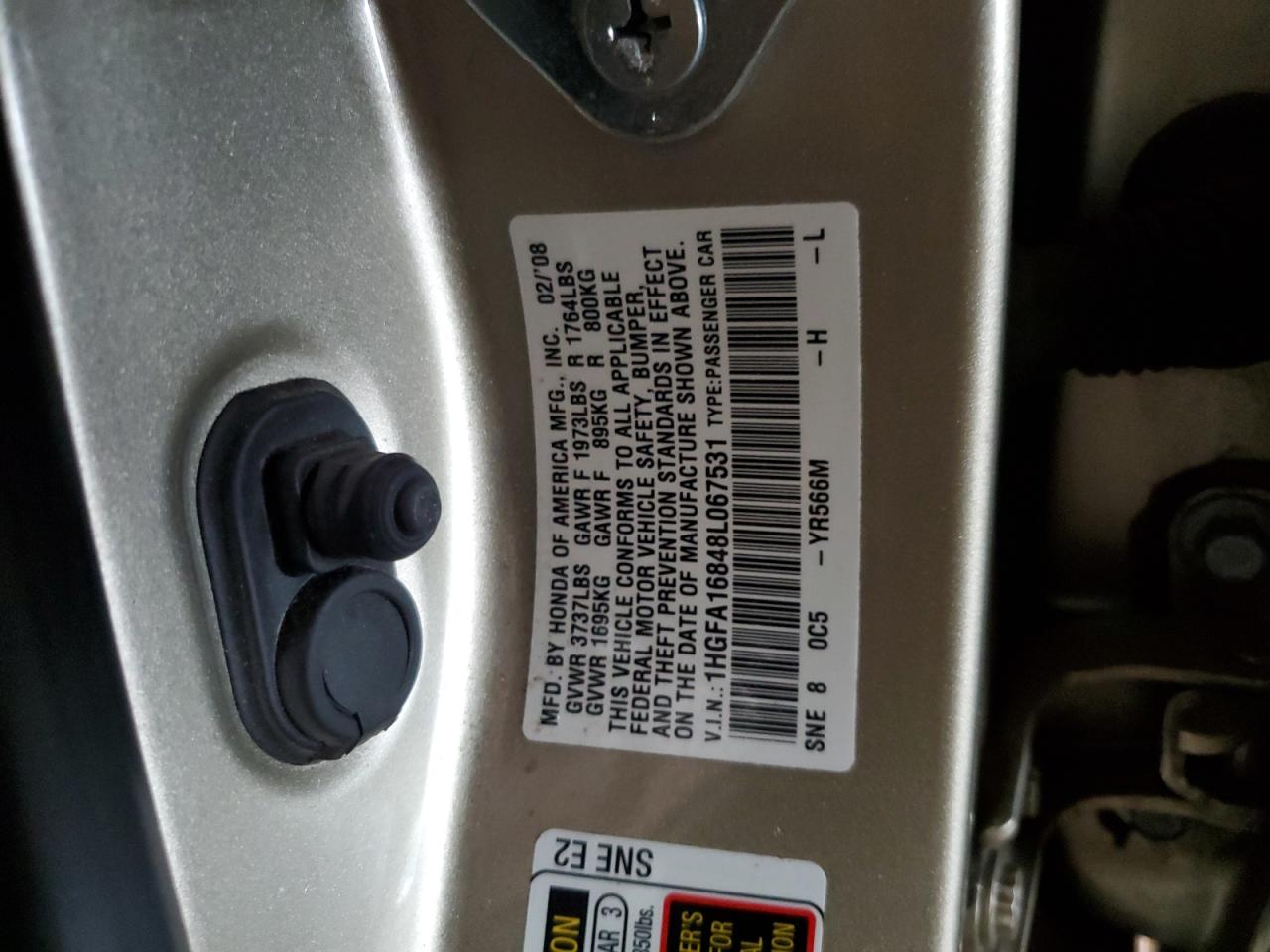 2008 Honda Civic Ex VIN: 1HGFA16848L067531 Lot: 65035644