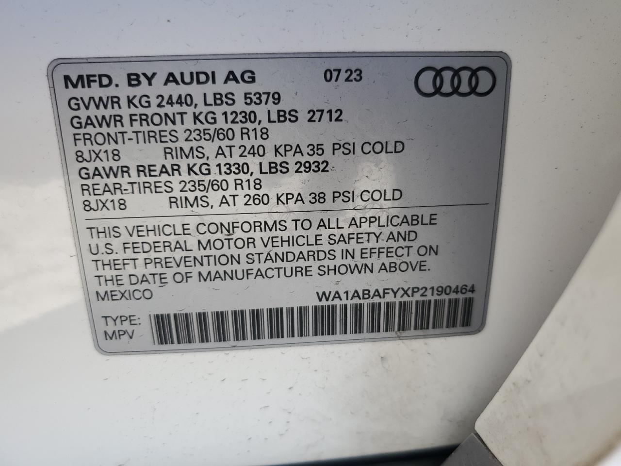 WA1ABAFYXP2190464 2023 AUDI Q5 - Image 13