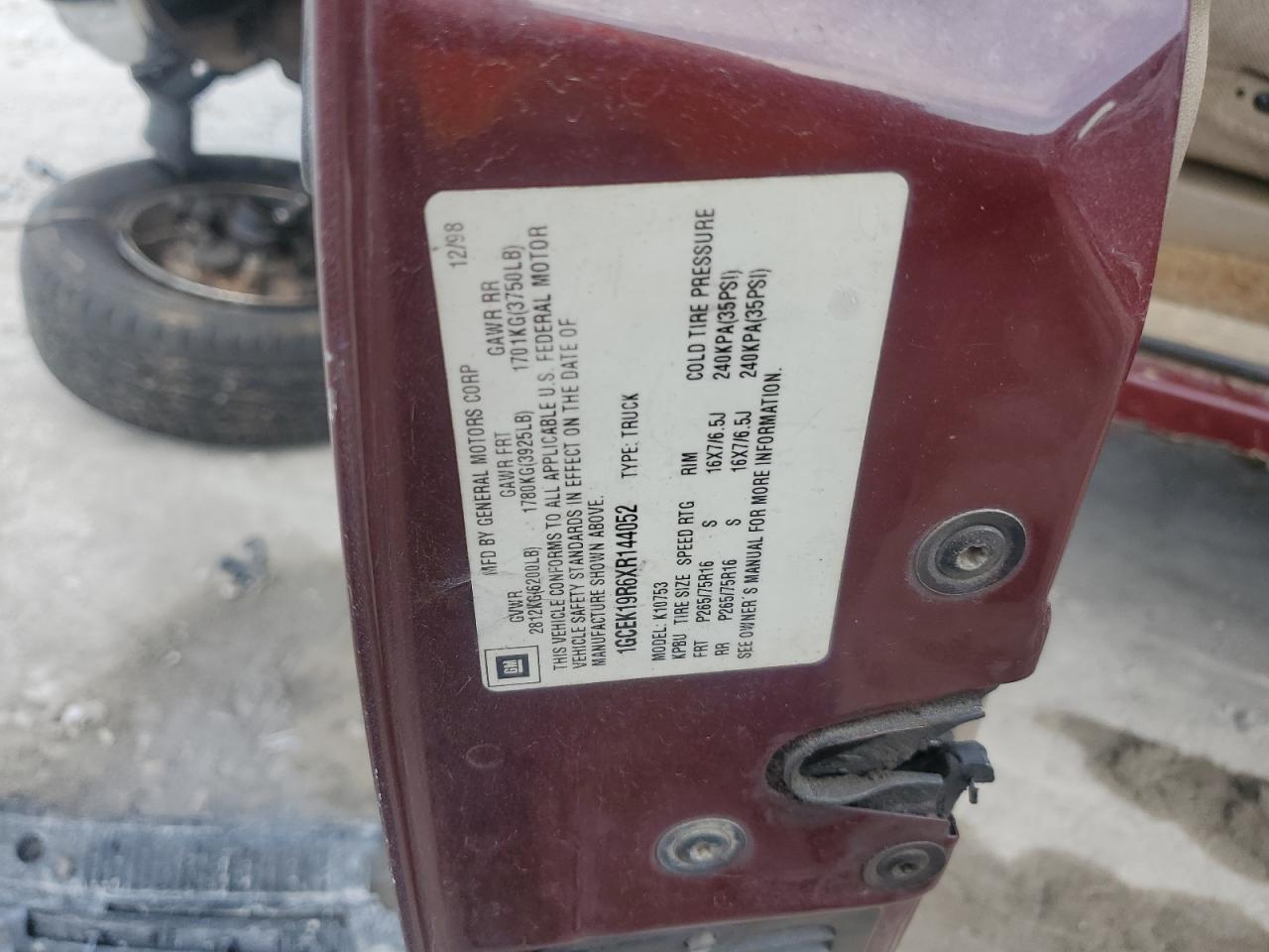 1999 Chevrolet Gmt-400 K1500 VIN: 1GCEK19R6XR144052 Lot: 63430104