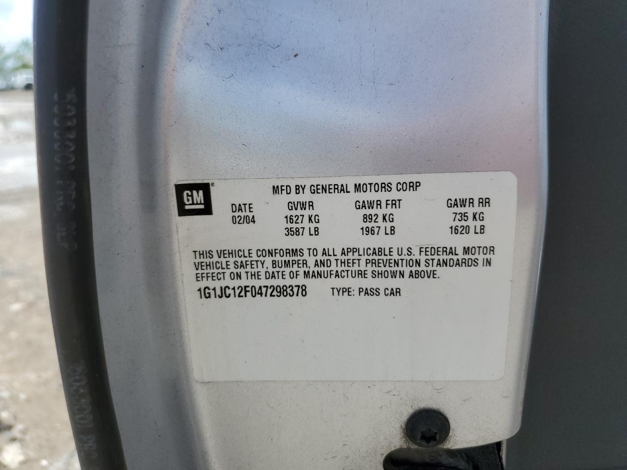 2004 Chevrolet Cavalier VIN: 1G1JC12F047298378 Lot: 63988164