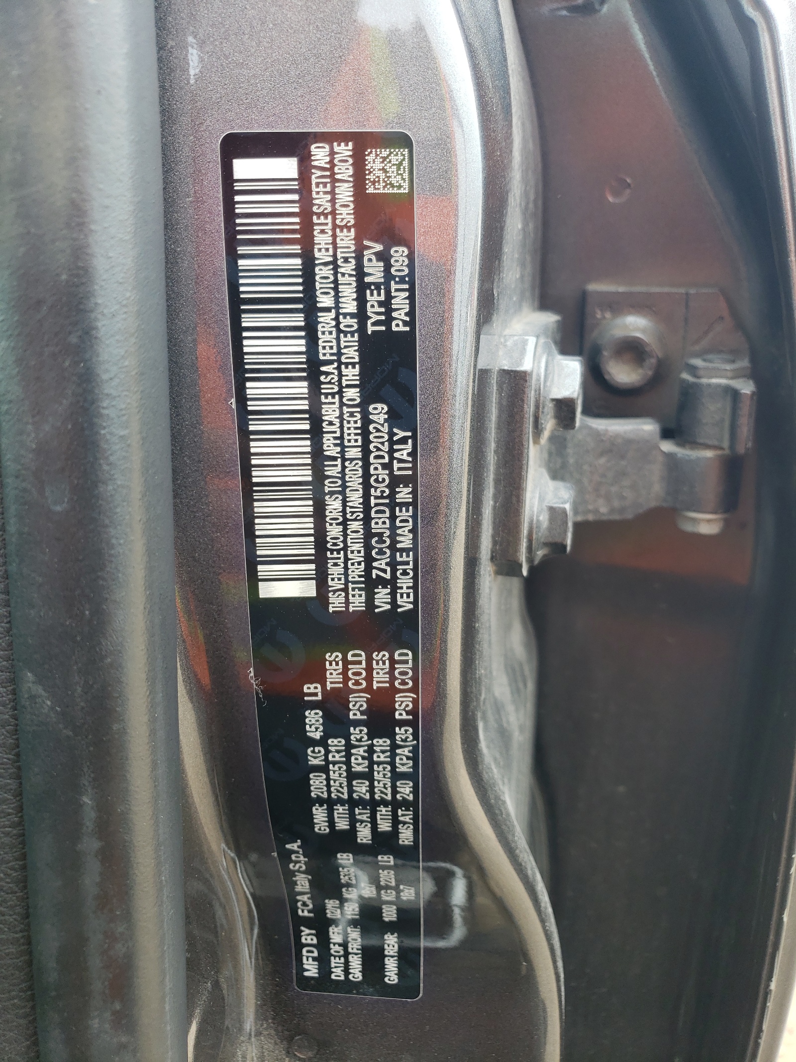 ZACCJBDT5GPD20249 2016 Jeep Renegade Limited