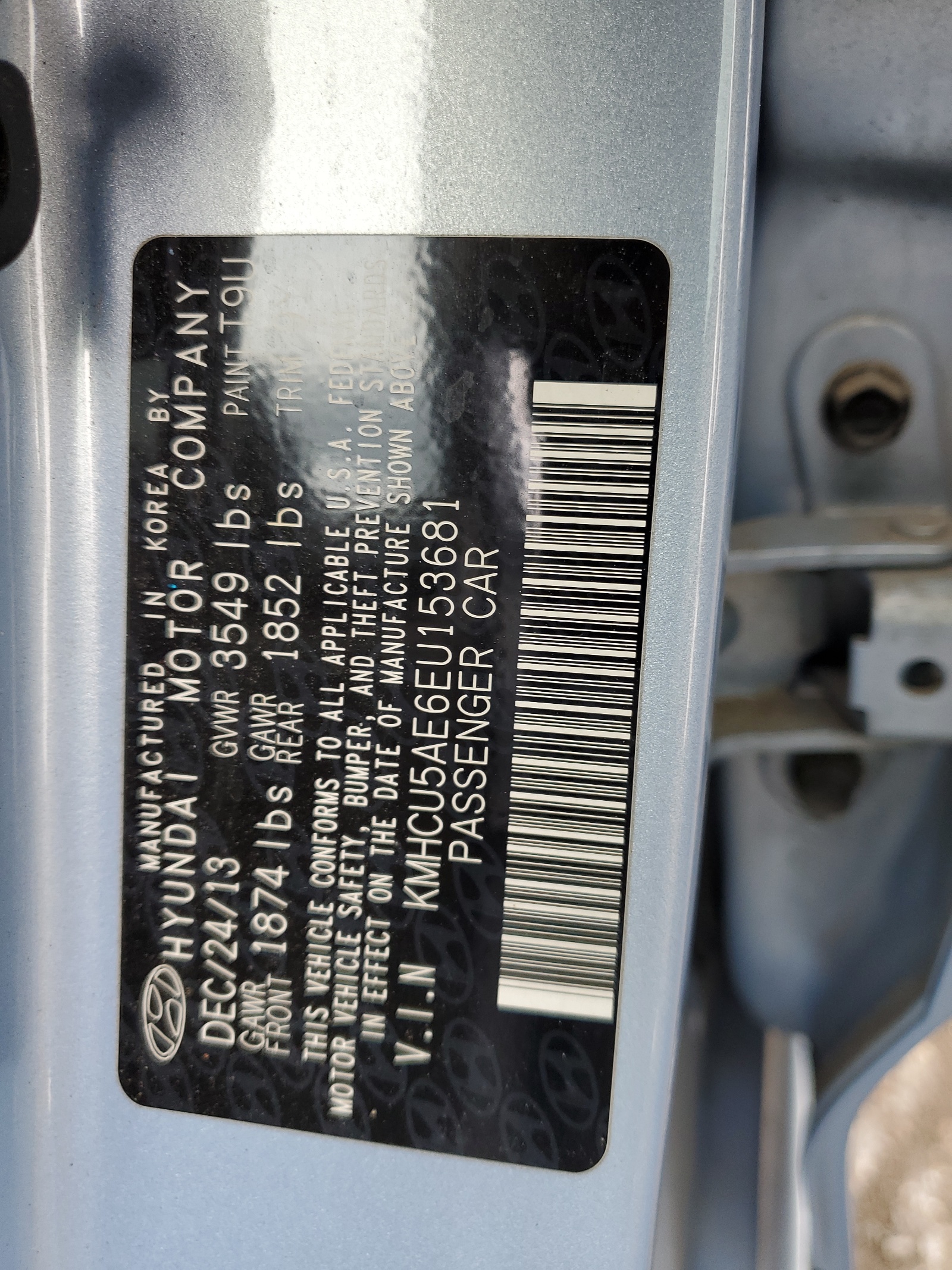 KMHCU5AE6EU153681 2014 Hyundai Accent Gls