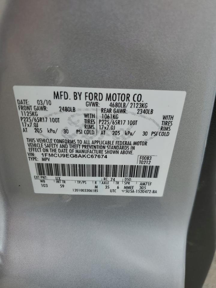 2010 Ford Escape Limited VIN: 1FMCU9EG8AKC67674 Lot: 62626504