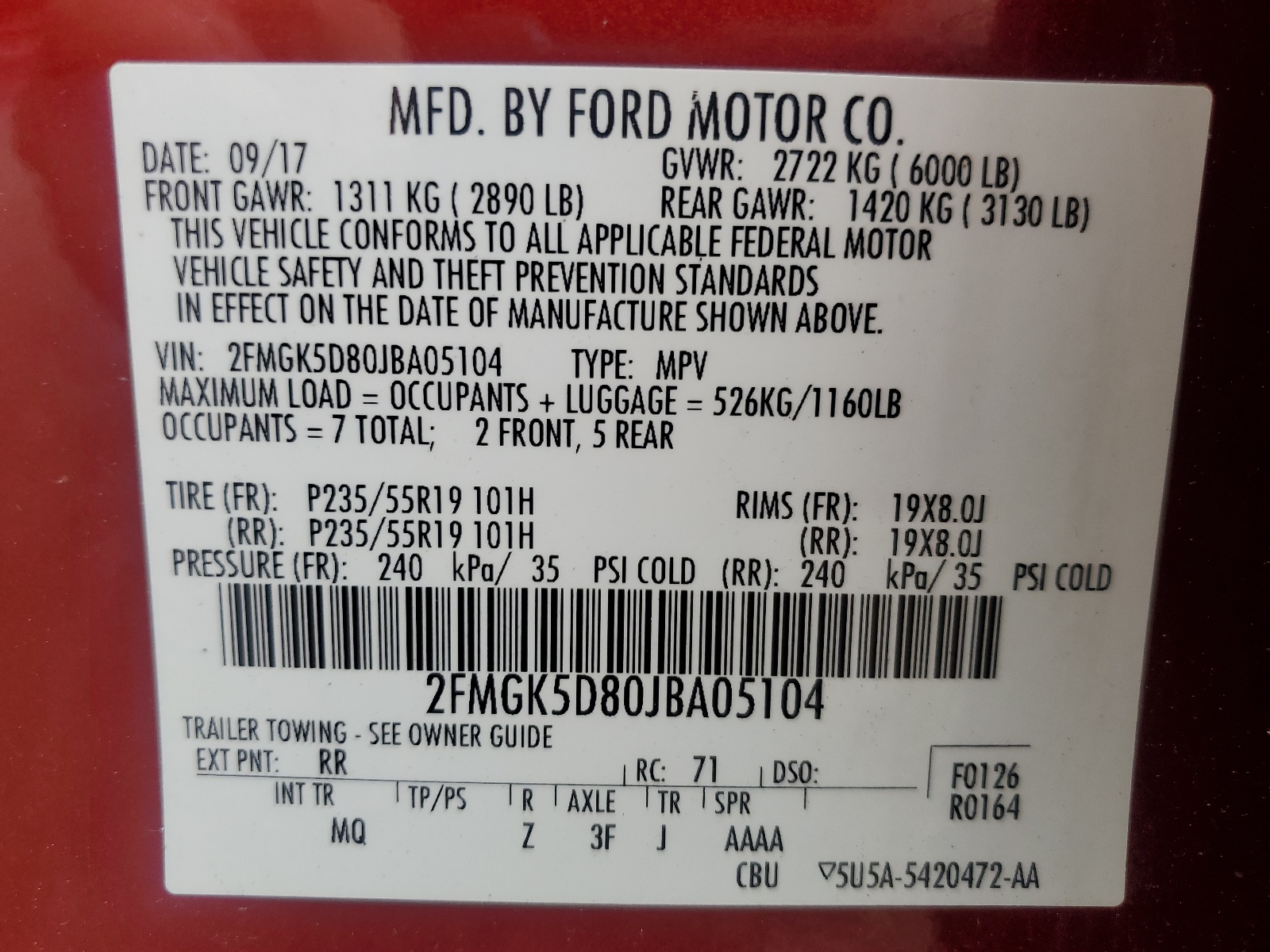 2FMGK5D80JBA05104 2018 Ford Flex Limited
