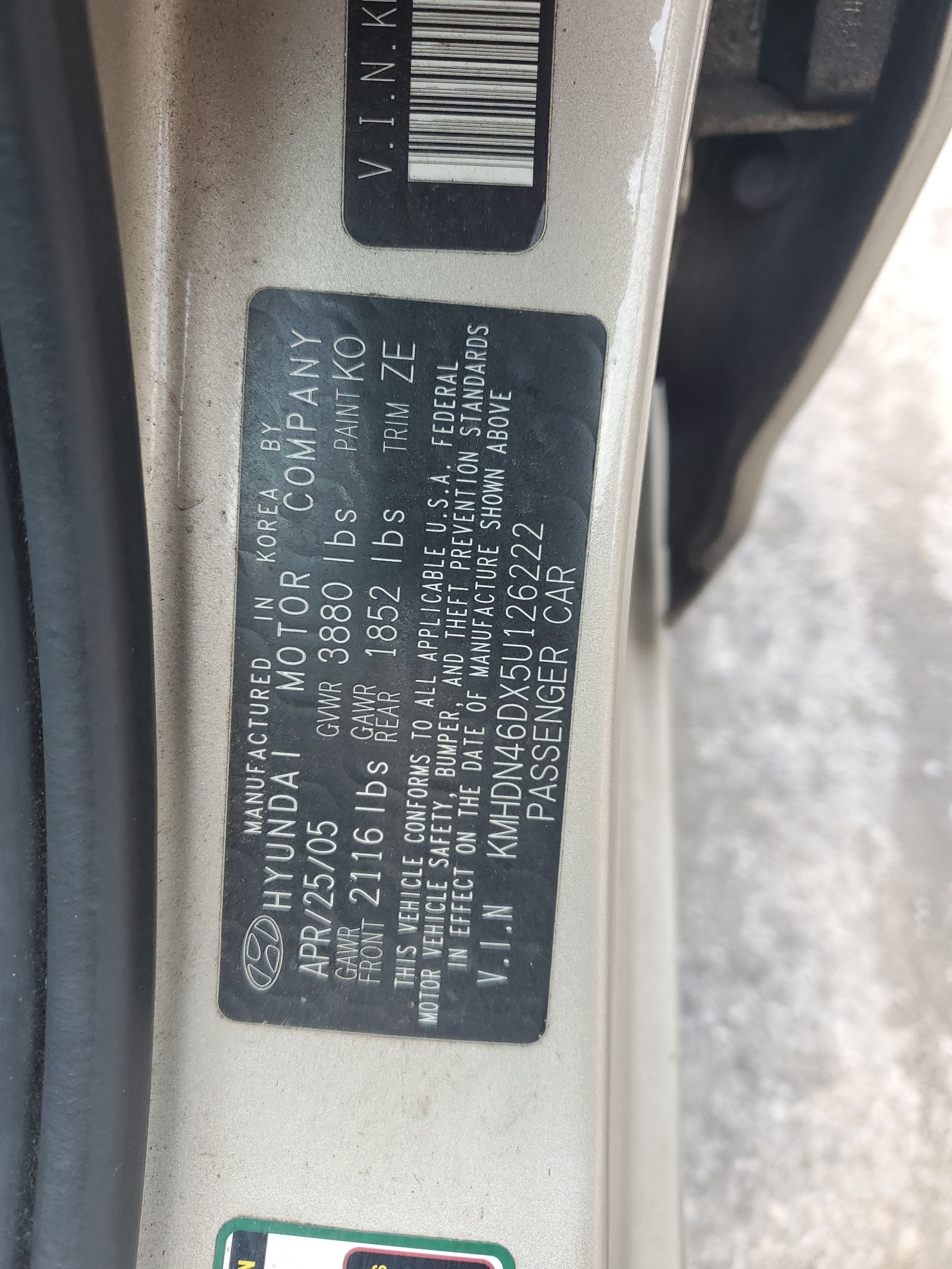 KMHDN46DX5U126222 2005 Hyundai Elantra Gls