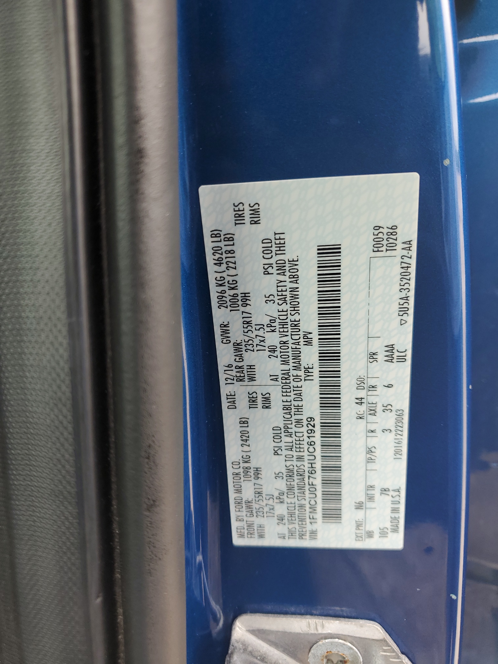 1FMCU0F76HUC61929 2017 Ford Escape S