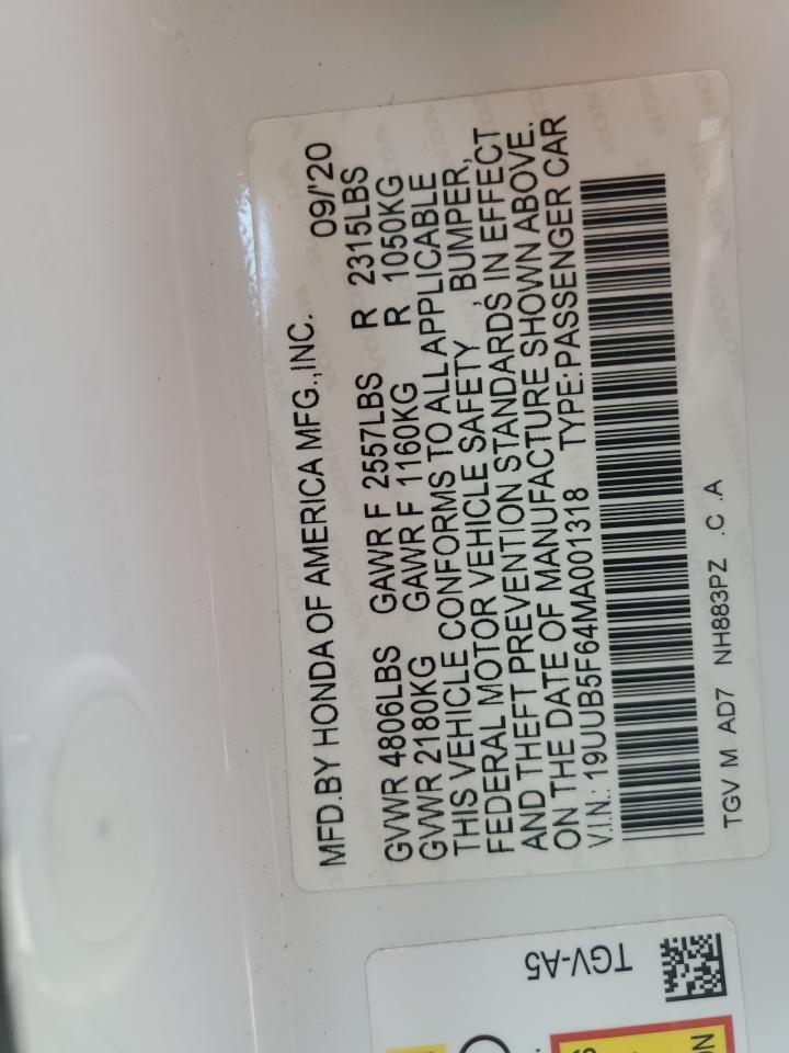 2021 Acura Tlx Advance VIN: 19UUB5F64MA001318 Lot: 65492834