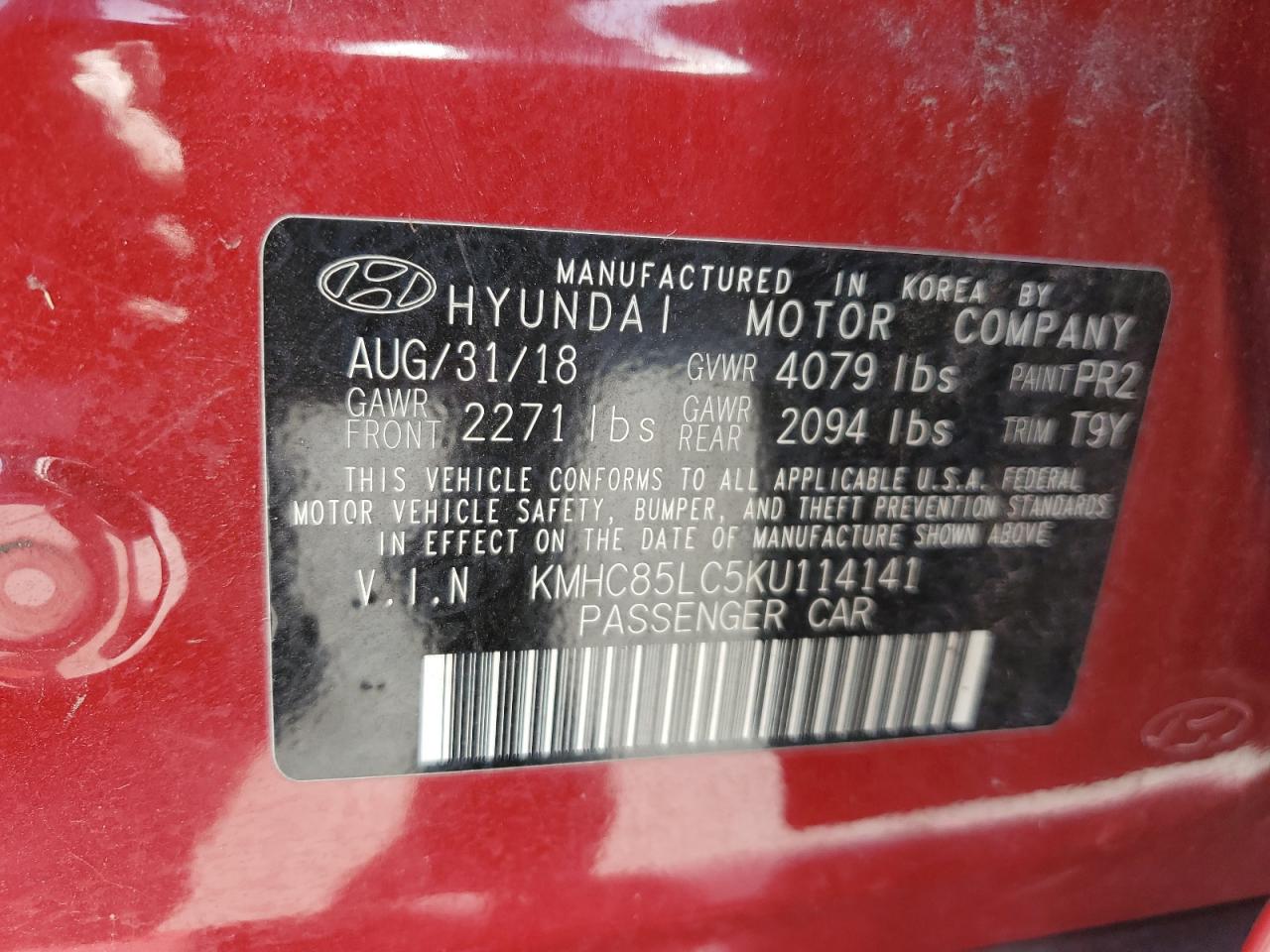 KMHC85LC5KU114141 2019 Hyundai Ioniq Limited