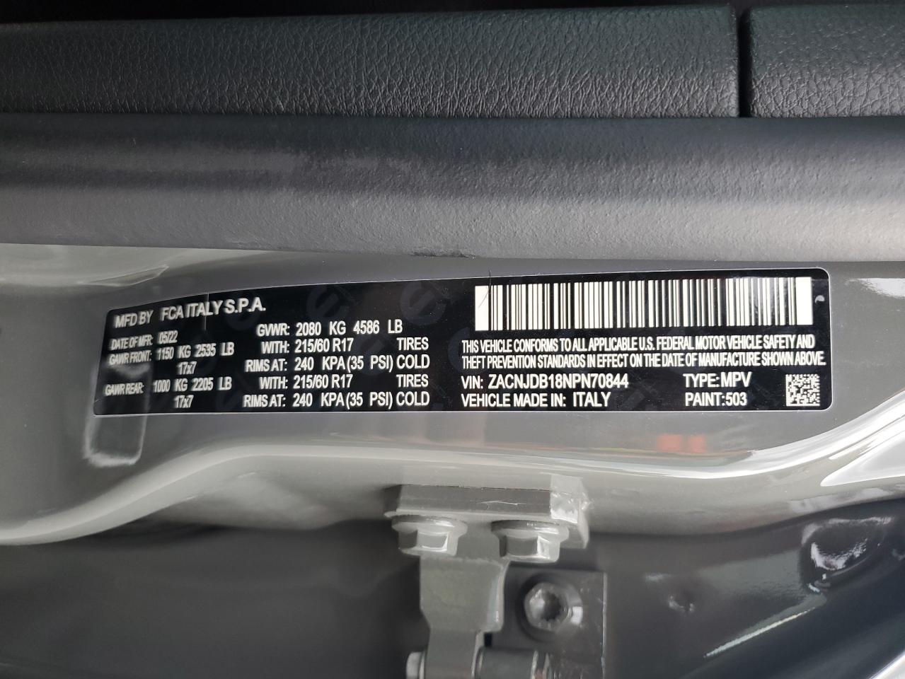 2022 Jeep Renegade Latitude VIN: ZACNJDB18NPN70844 Lot: 68858394