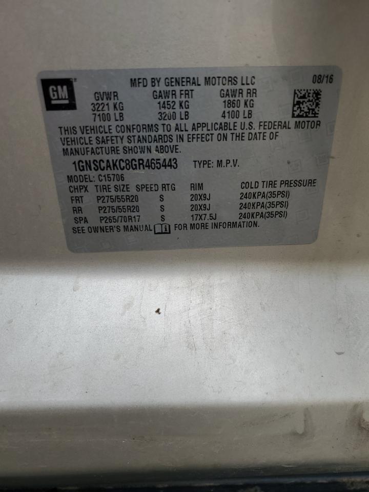 2016 Chevrolet Tahoe C1500 Ls VIN: 1GNSCAKC8GR465443 Lot: 62094504