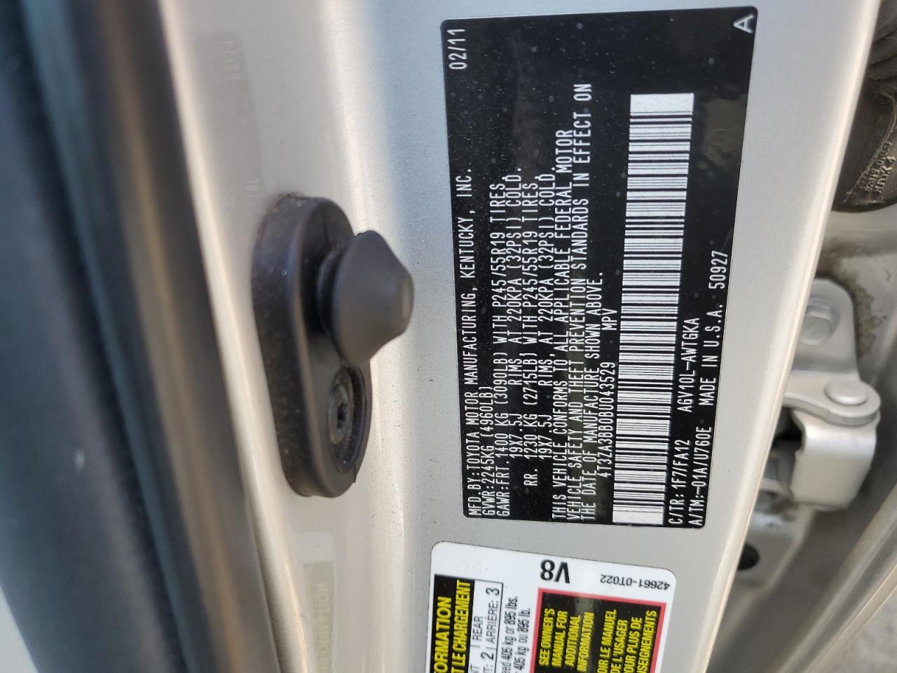 2011 Toyota Venza VIN: 4T3ZA3BB0BU043529 Lot: 63512514