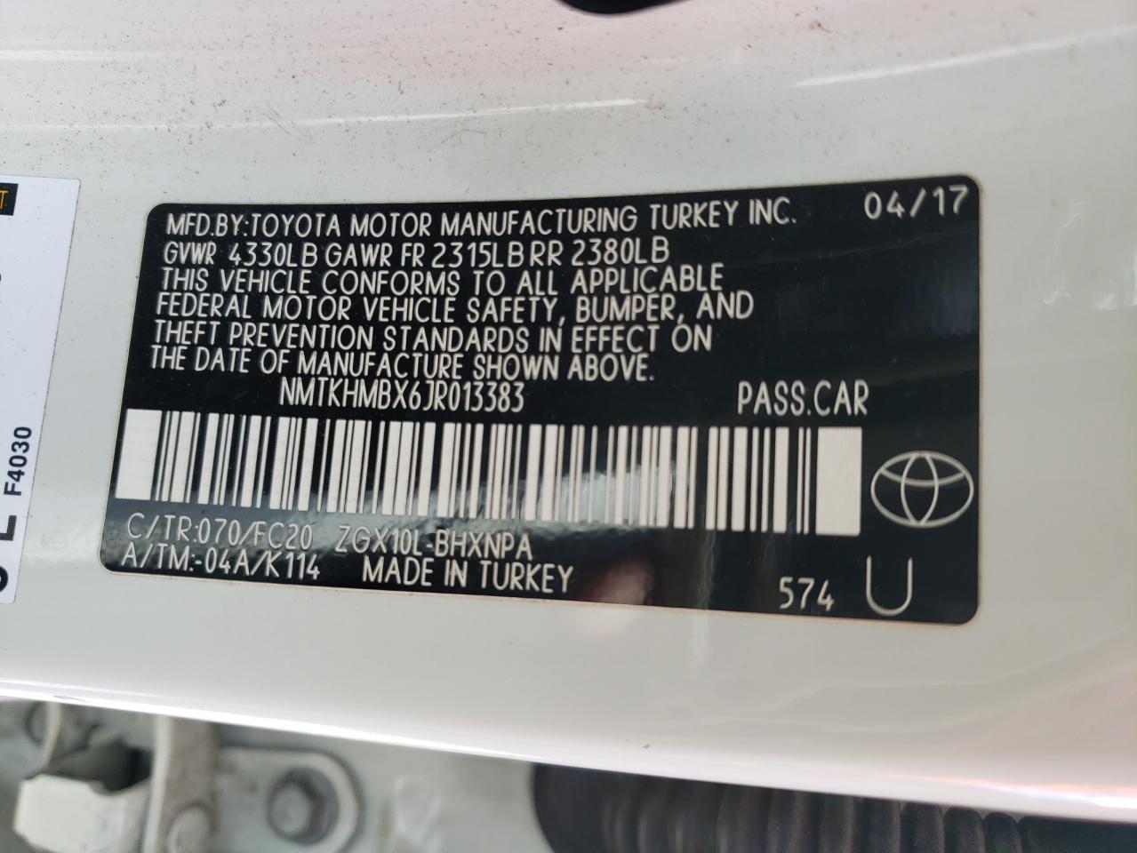 NMTKHMBX6JR013383 2018 Toyota C-Hr Xle