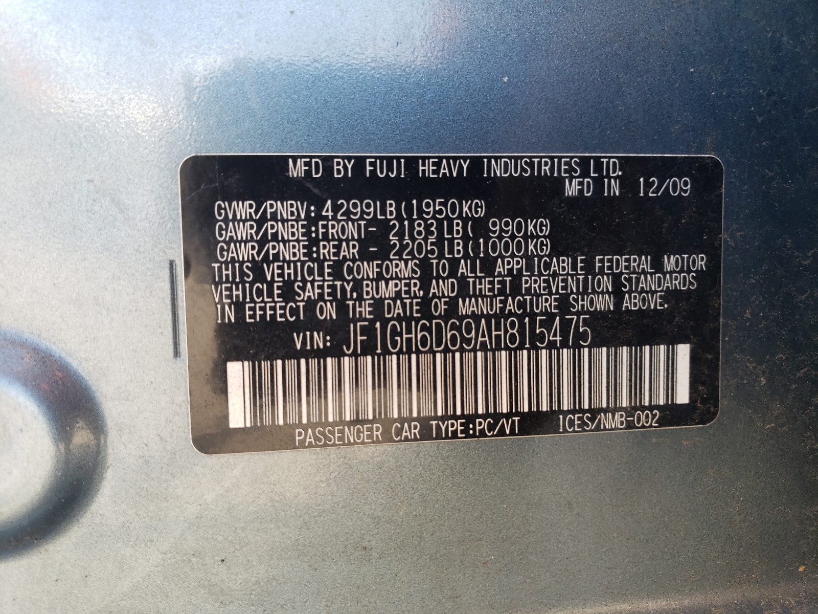 JF1GH6D69AH815475 2010 Subaru Impreza Outback Sport