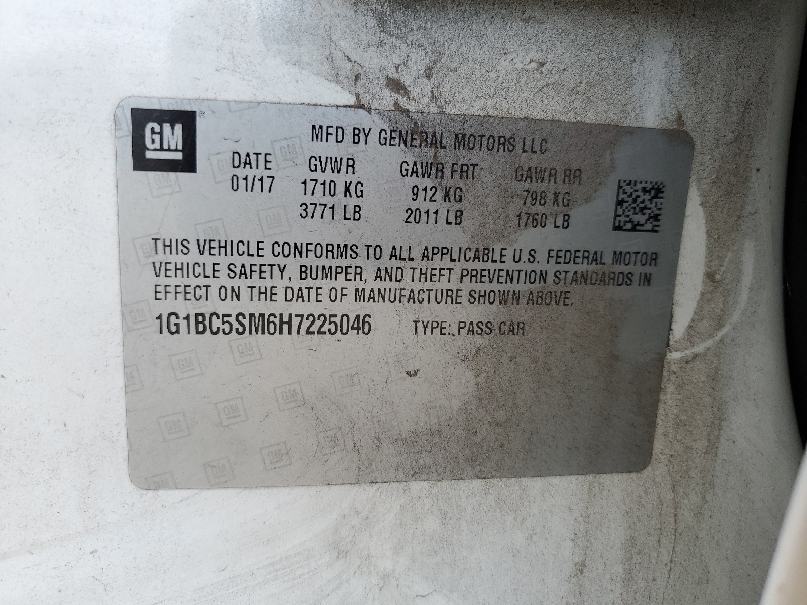 1G1BC5SM6H7225046 2017 Chevrolet Cruze Ls