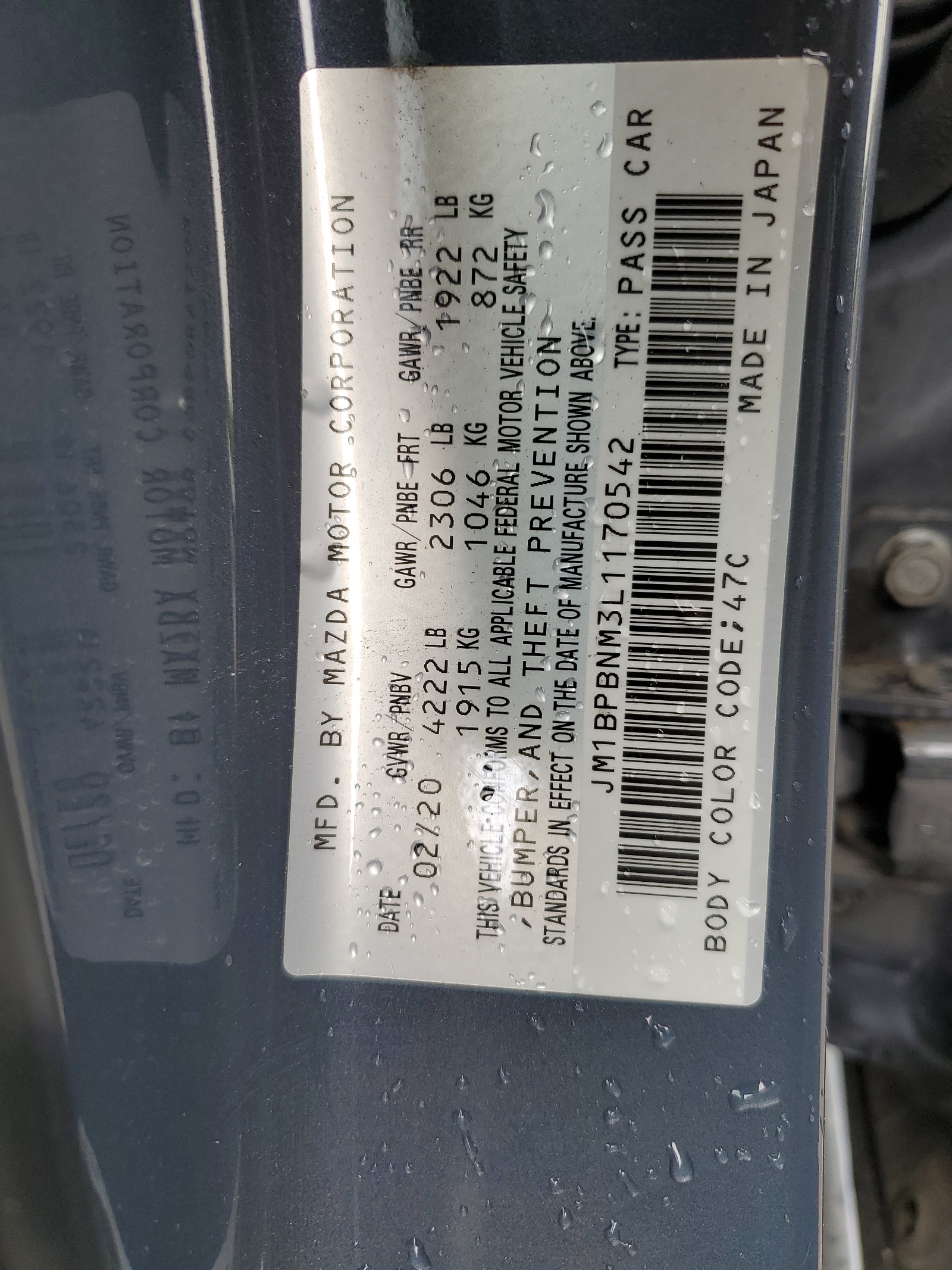 JM1BPBNM3L1170542 2020 Mazda 3 Premium