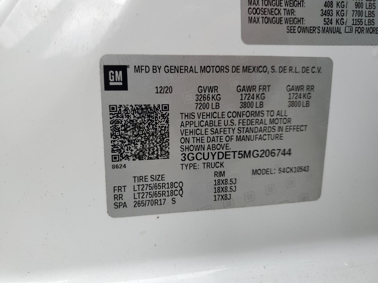 2021 Chevrolet Silverado K1500 Lt VIN: 3GCUYDET5MG206744 Lot: 64951424