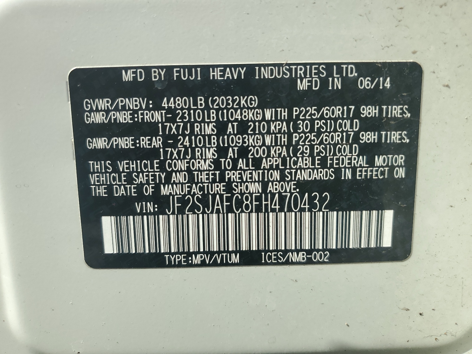 JF2SJAFC8FH470432 2015 Subaru Forester 2.5I Premium