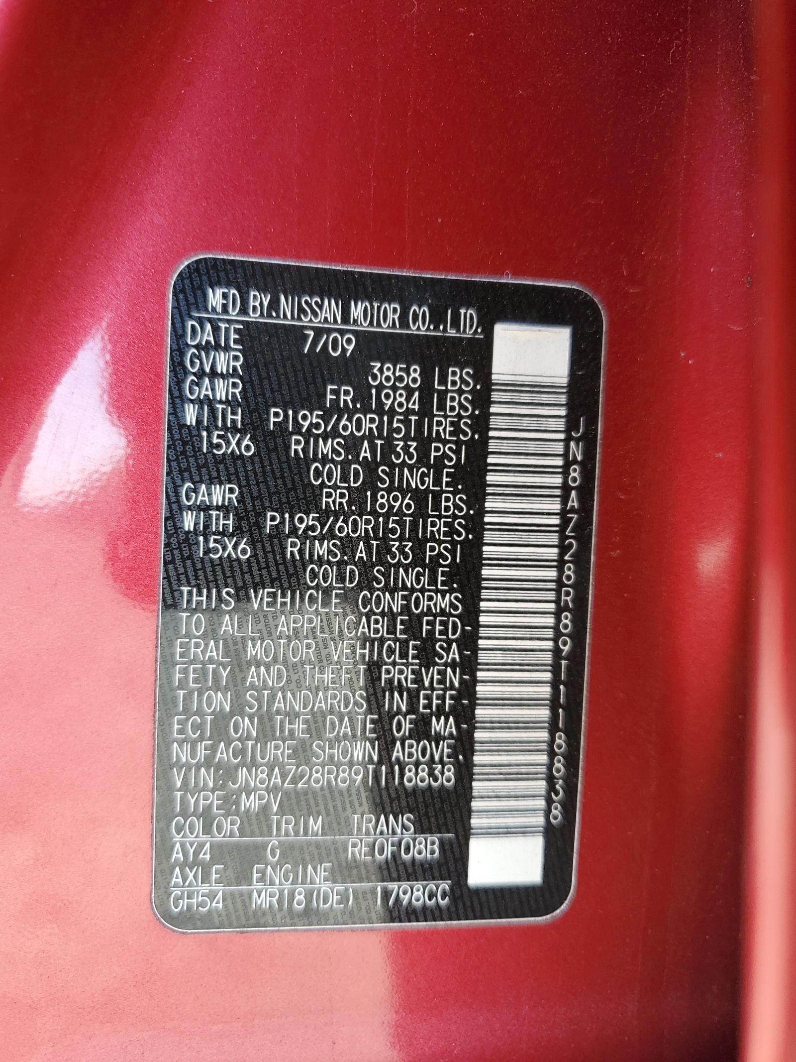 JN8AZ28R89T118838 2009 Nissan Cube Base