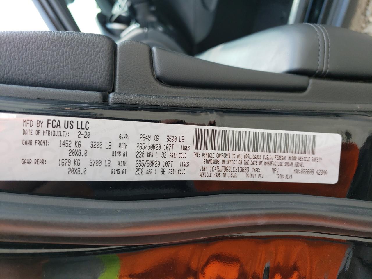 2020 Jeep Grand Cherokee Limited VIN: 1C4RJFBG3LC313693 Lot: 63302464