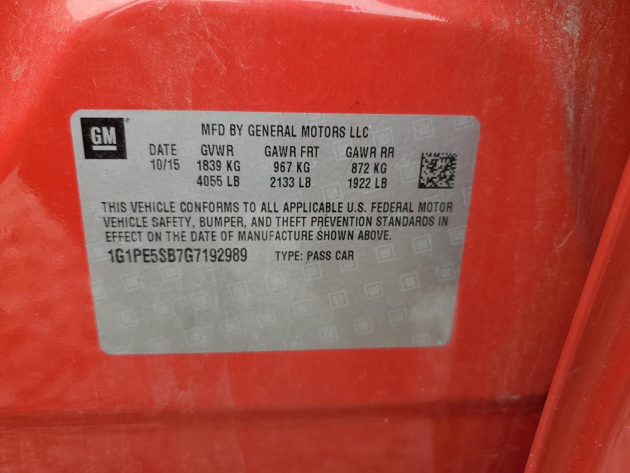 2016 Chevrolet Cruze Limited Lt VIN: 1G1PE5SB7G7192989 Lot: 62921524