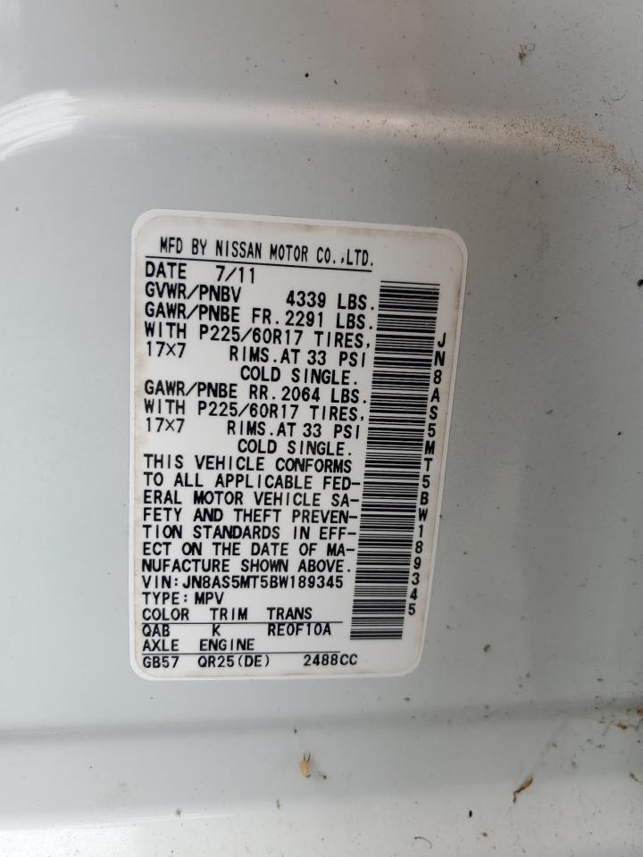 2011 Nissan Rogue S VIN: JN8AS5MT5BW189345 Lot: 63485754