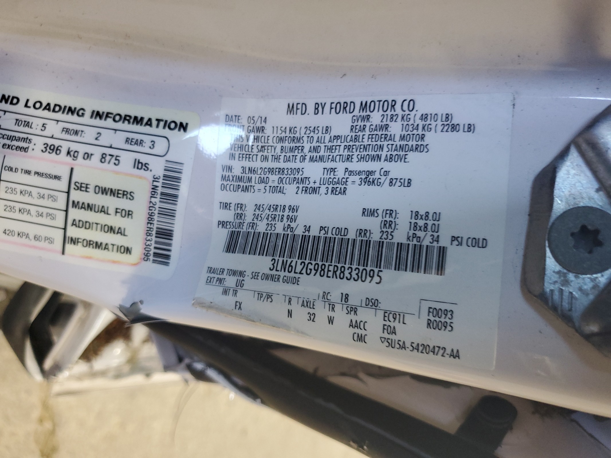 3LN6L2G98ER833095 2014 Lincoln Mkz