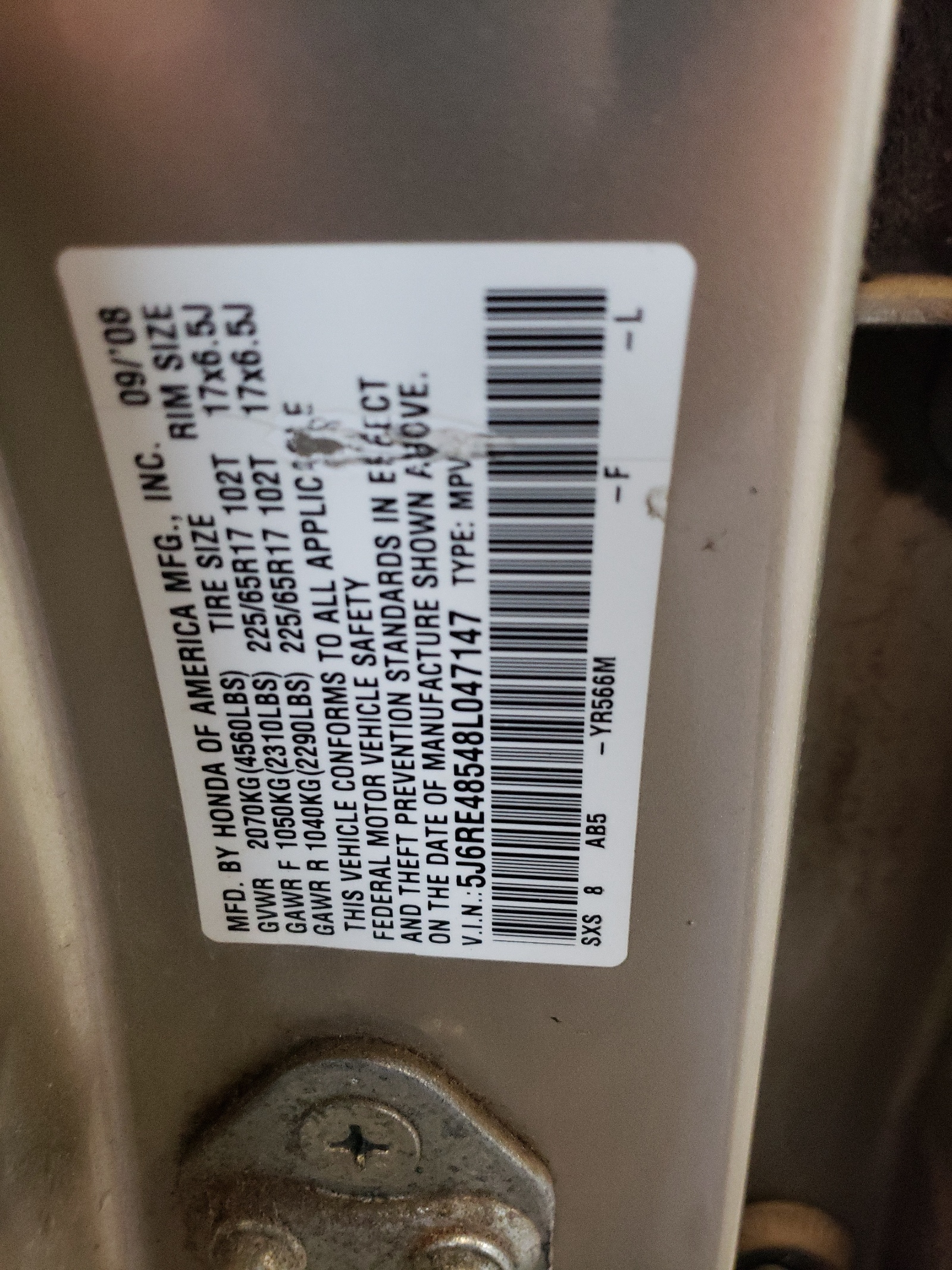 5J6RE48548L047147 2008 Honda Cr-V Ex