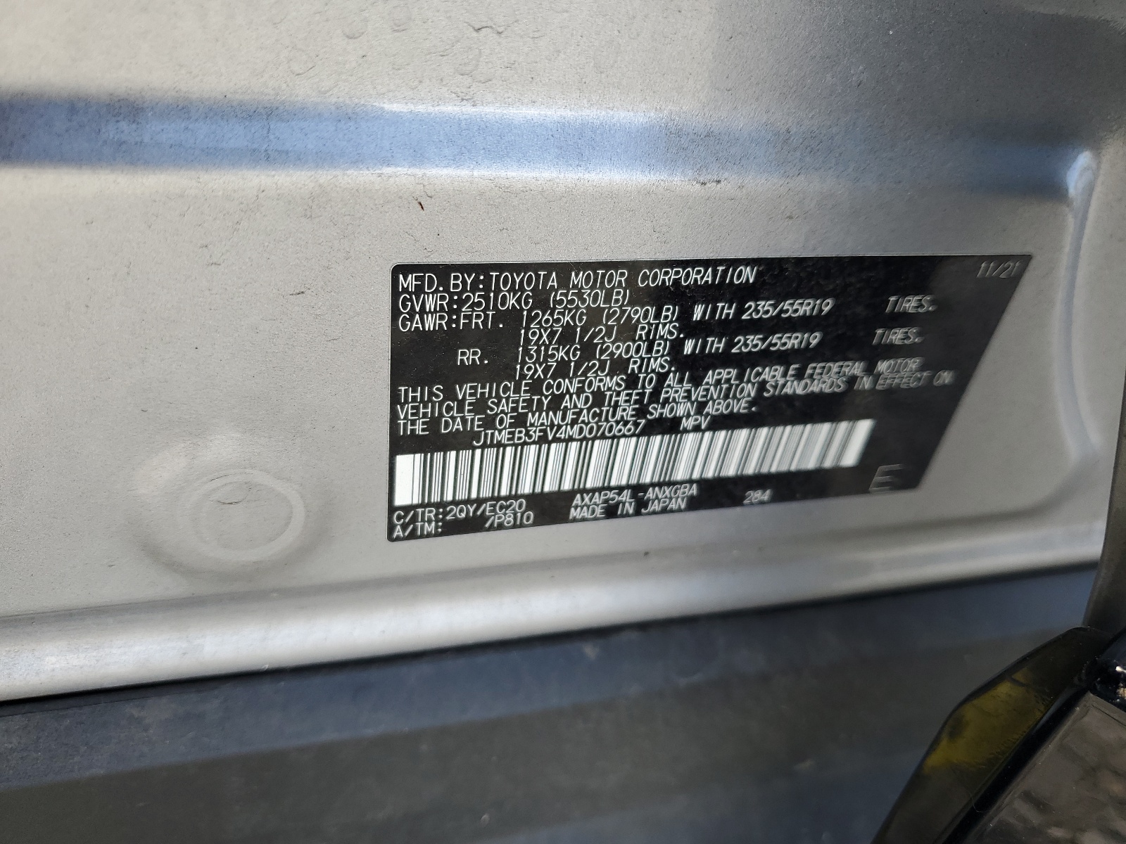 JTMEB3FV4MD070667 2021 Toyota Rav4 Prime Xse