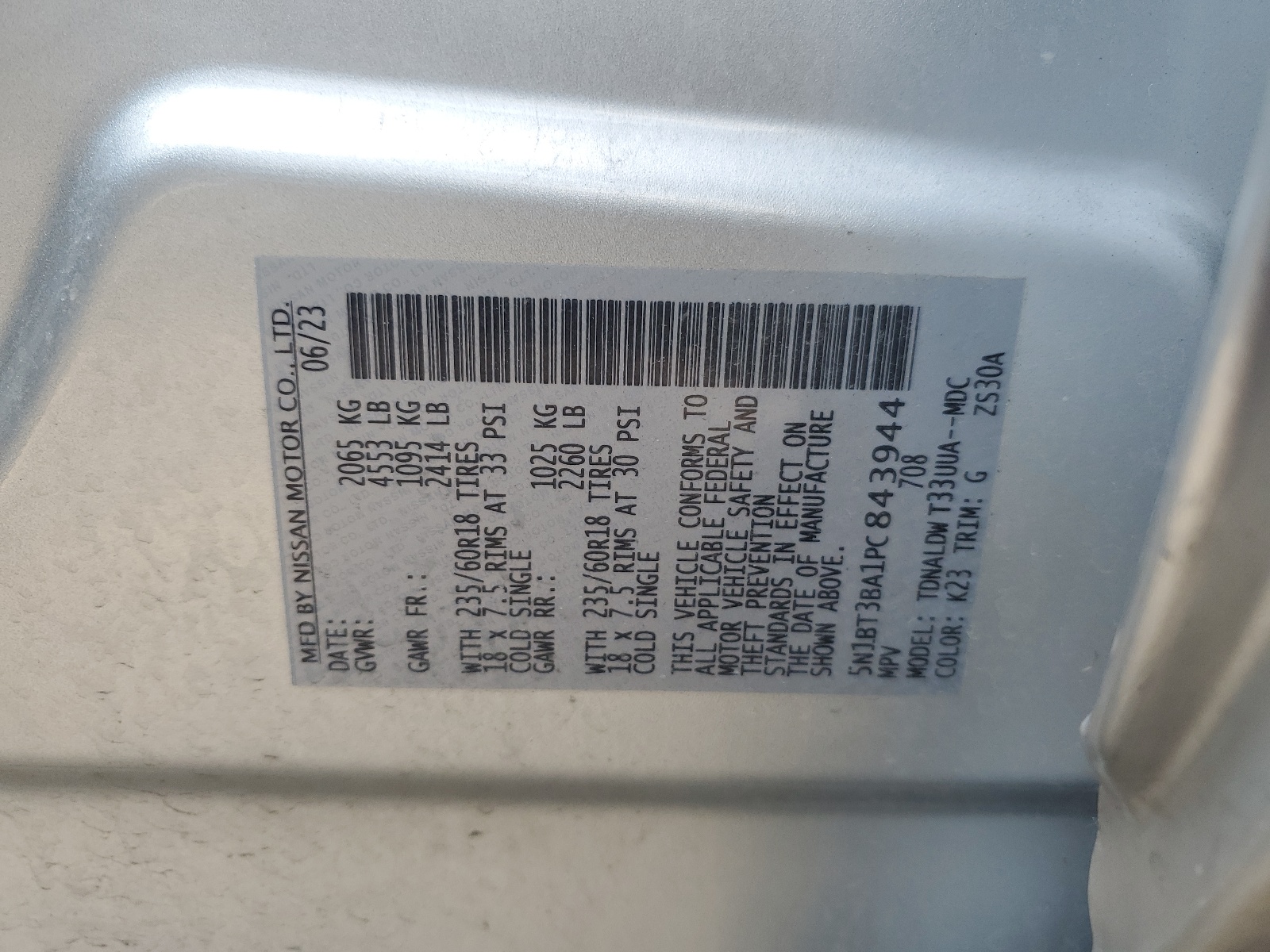 5N1BT3BA1PC843944 2023 Nissan Rogue Sv