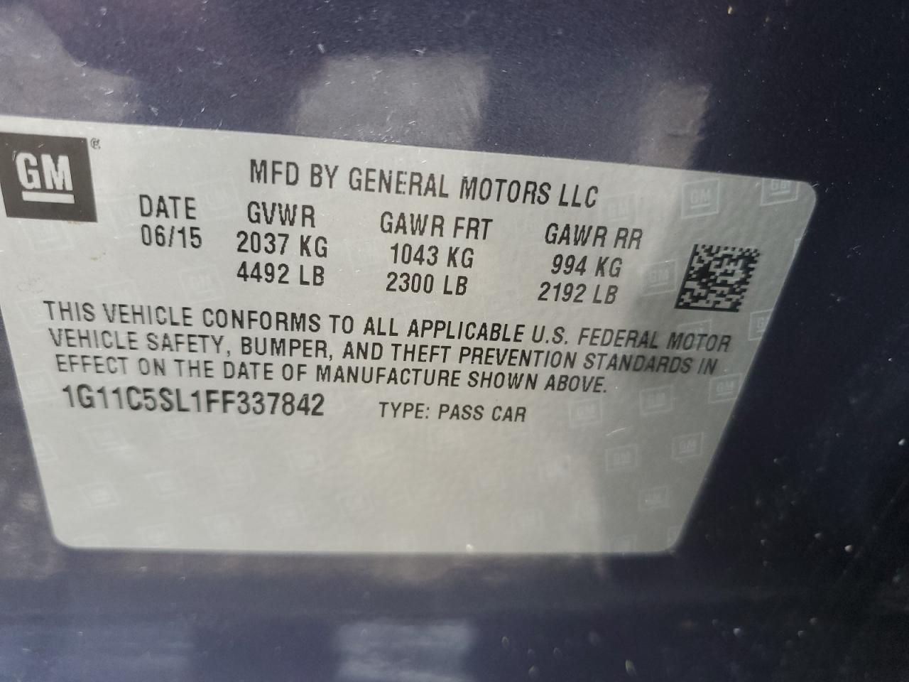 1G11C5SL1FF337842 2015 CHEVROLET MALIBU - Image 12