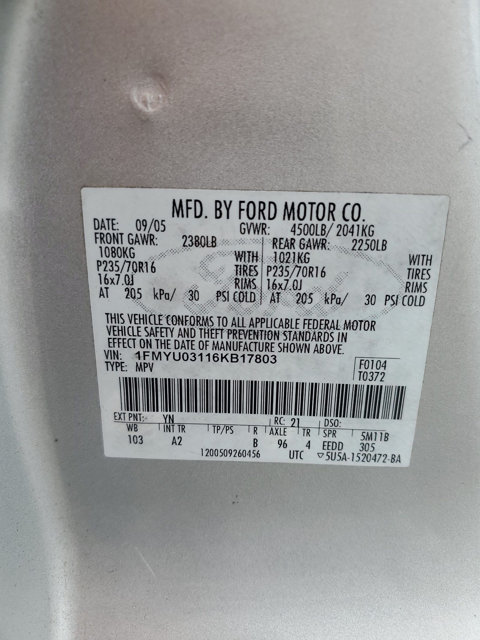 1FMYU03116KB17803 2006 Ford Escape Xlt