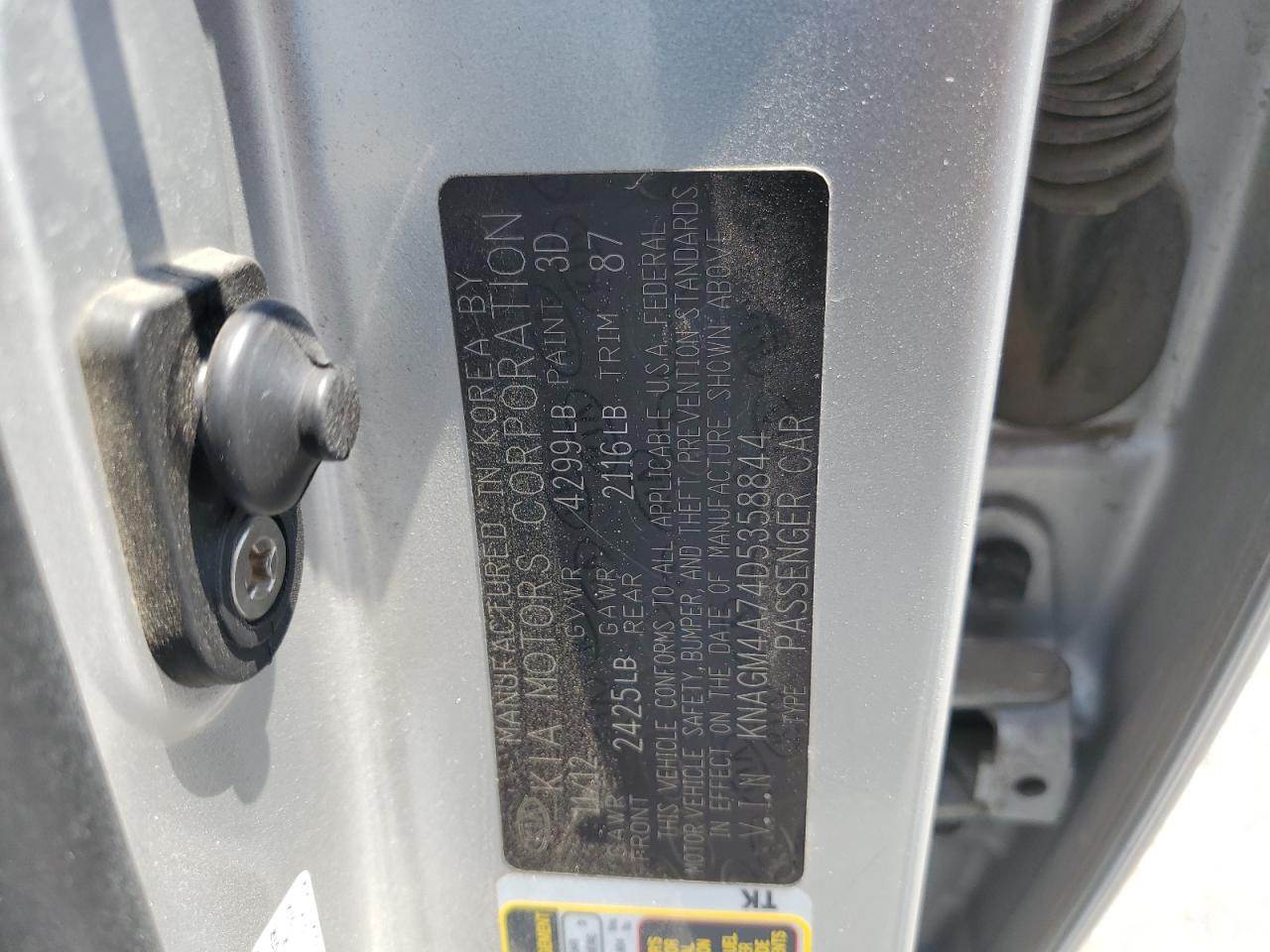 2013 Kia Optima Lx VIN: KNAGM4A74D5358844 Lot: 62748194