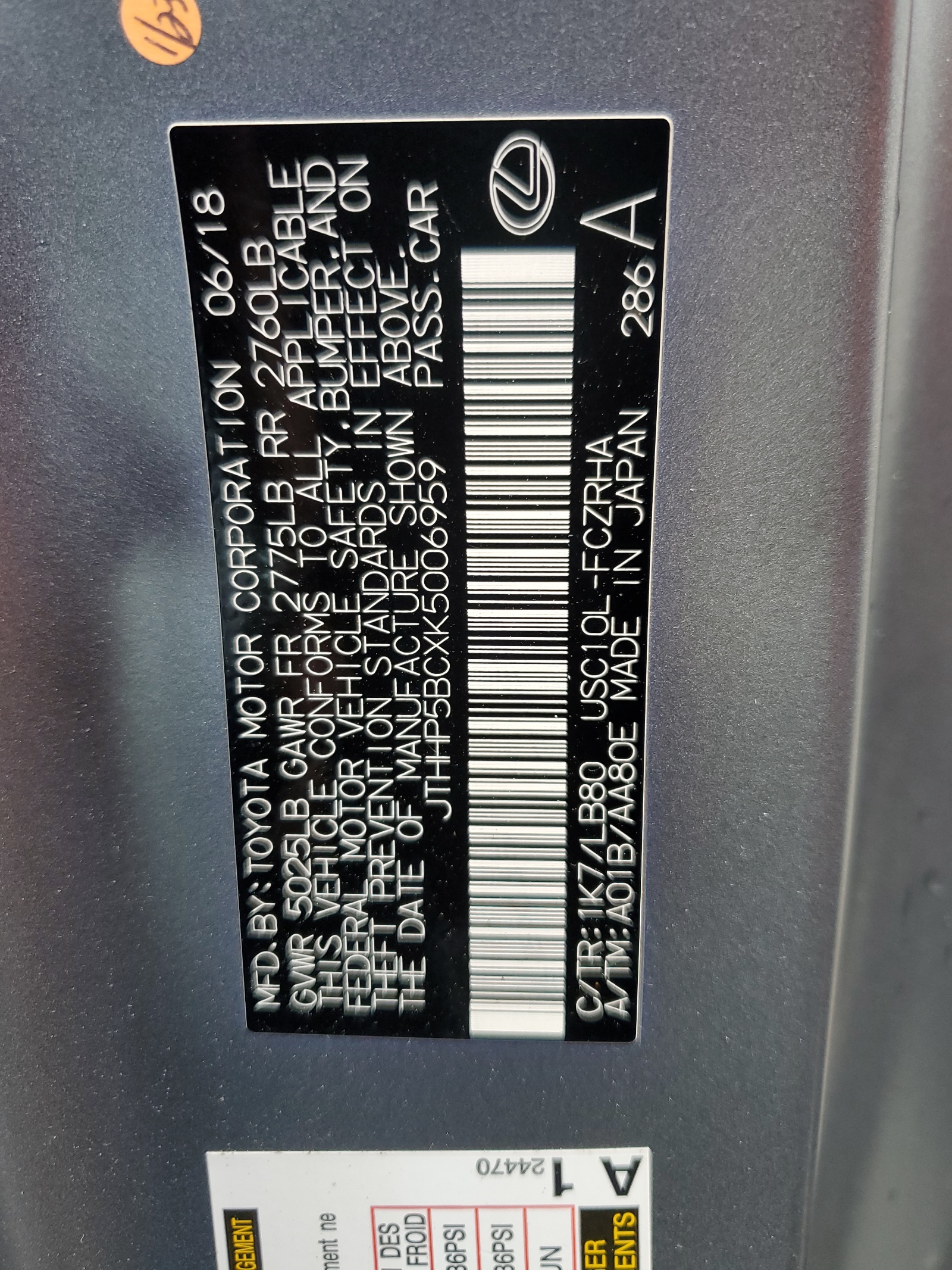 JTHHP5BCXK5006959 2019 Lexus Rc-F