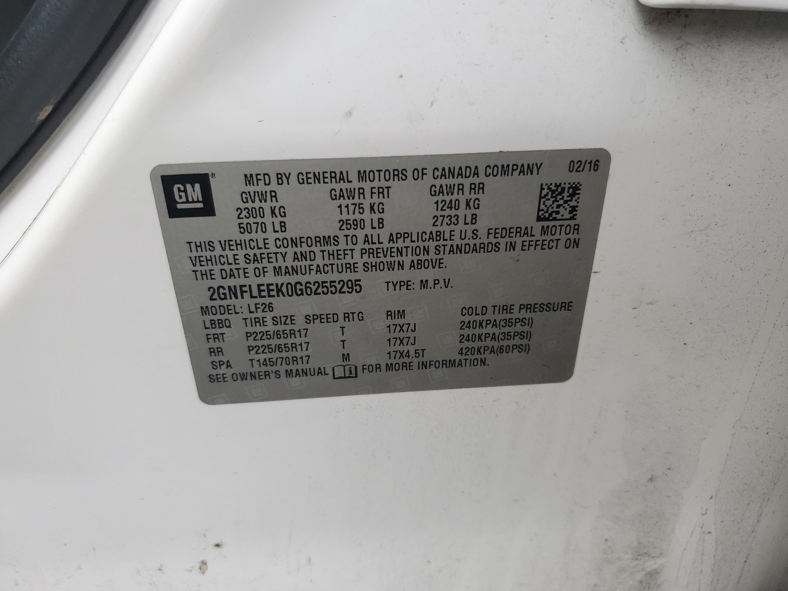 2GNFLEEK0G6255295 2016 Chevrolet Equinox Ls