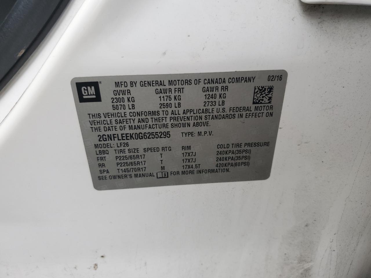 2016 Chevrolet Equinox Ls VIN: 2GNFLEEK0G6255295 Lot: 62856754