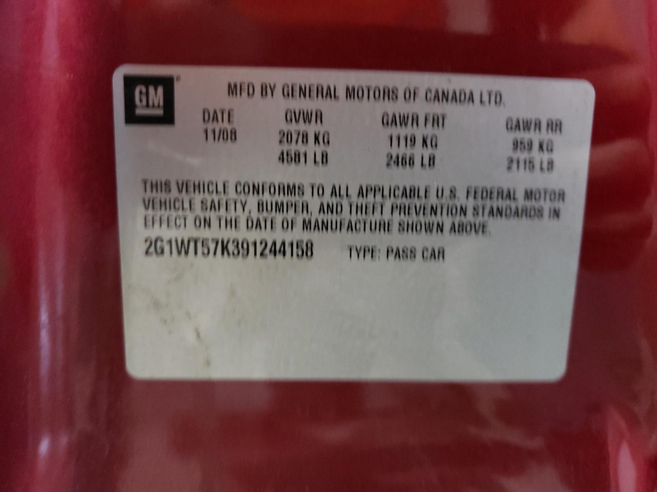 2009 Chevrolet Impala 1Lt VIN: 2G1WT57K391244158 Lot: 64835044