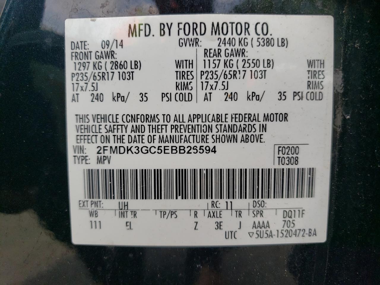 2FMDK3GC5EBB26594 2014 Ford Edge Se