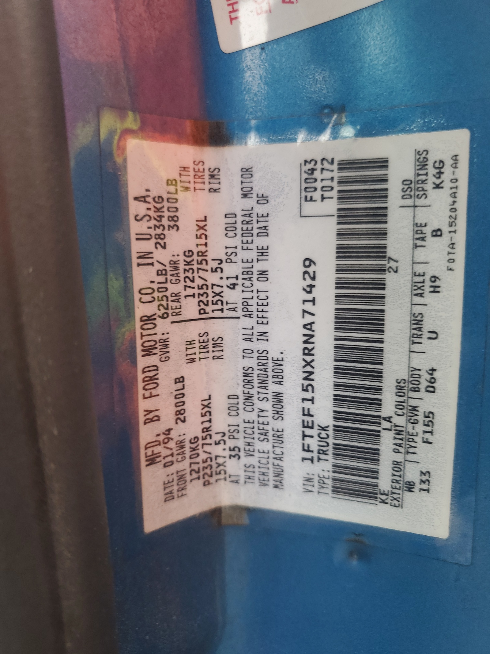 1FTEF15NXRNA71429 1994 Ford F150