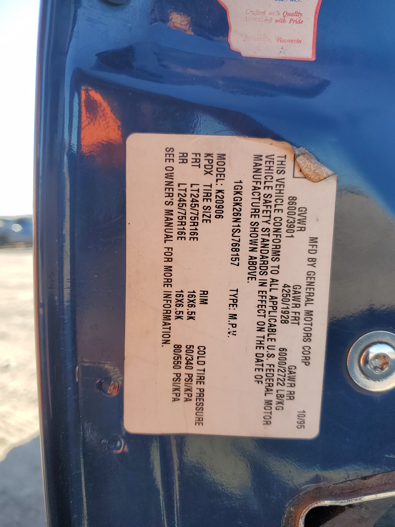 1GKGK26N1SJ768157 1995 GMC Suburban K2500