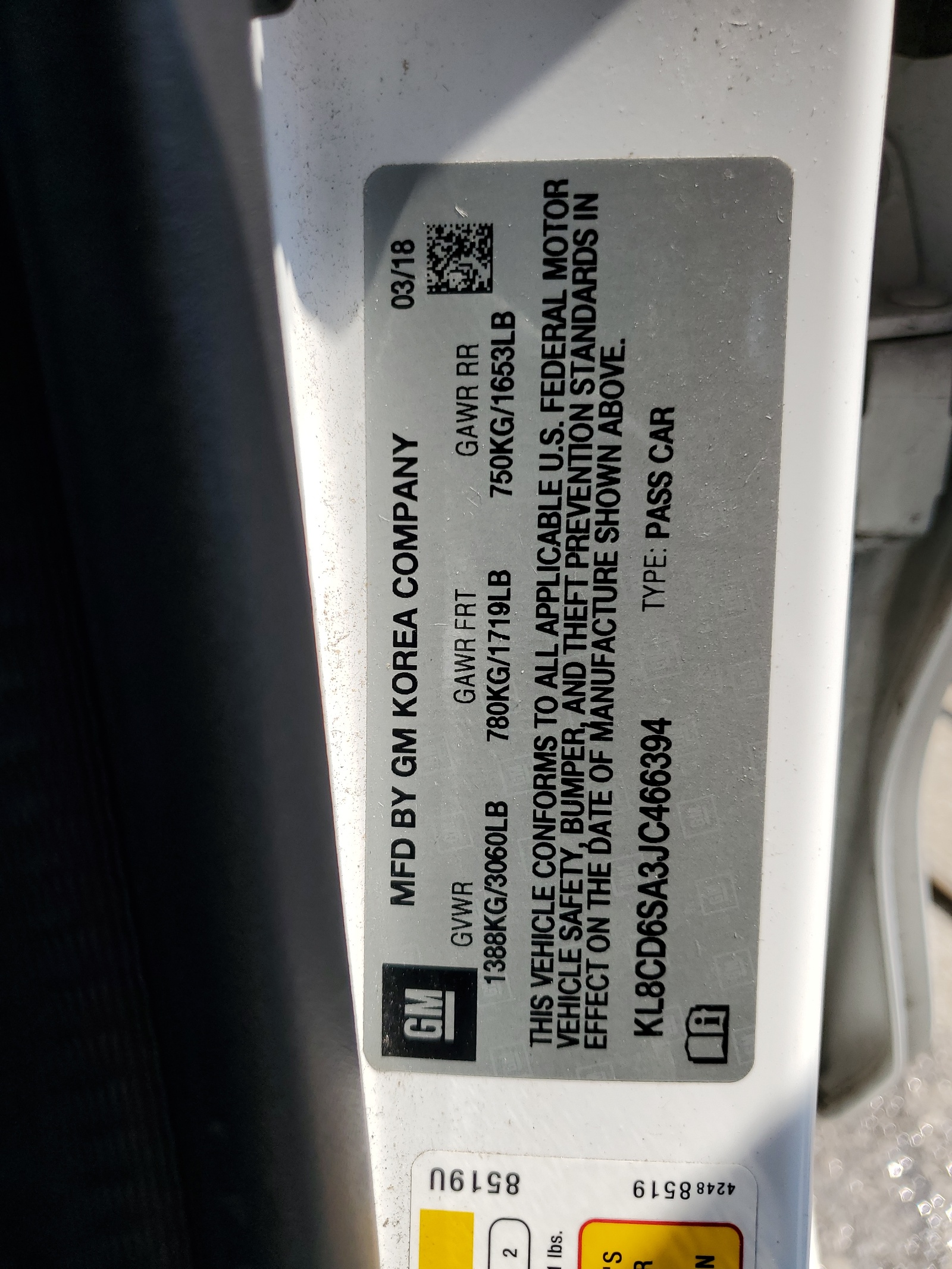 KL8CD6SA3JC466394 2018 Chevrolet Spark 1Lt