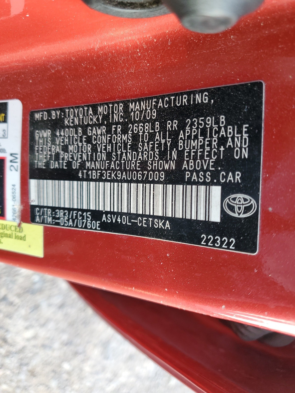 4T1BF3EK9AU067009 2010 Toyota Camry Base